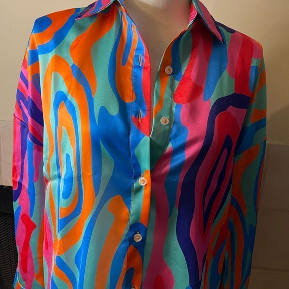 Printed Fushia Oversized Shirt/ Dress- NWT - Picture 8 of 8